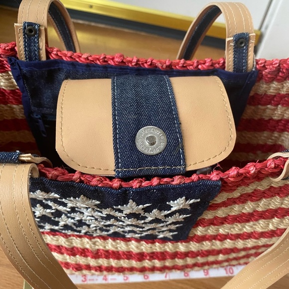 Amanda Smith American Flag Red White Blue Patriotic Straw Summer Beach Tote Bag - Picture 10 of 16